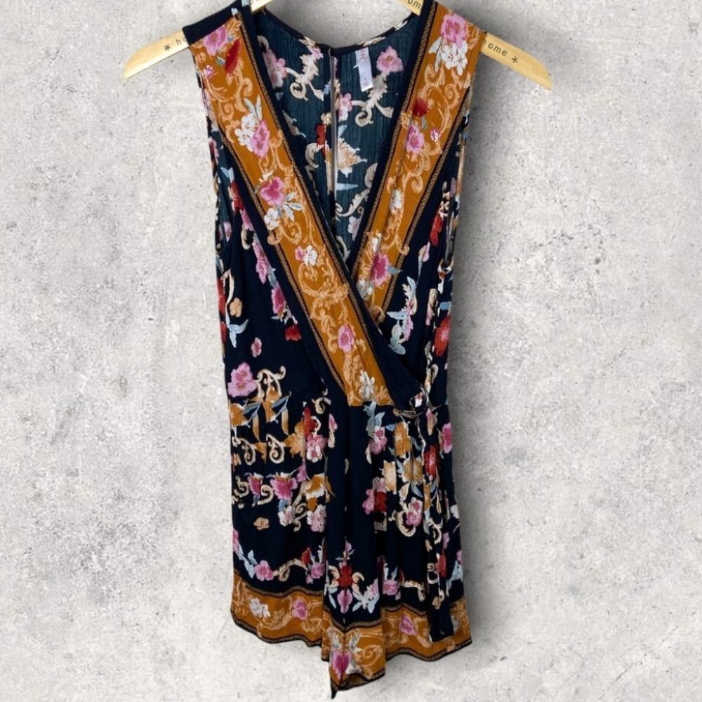 Target Xhilaration Bohemian Floral V-Neck Romper Printed Size Small Blue Orange